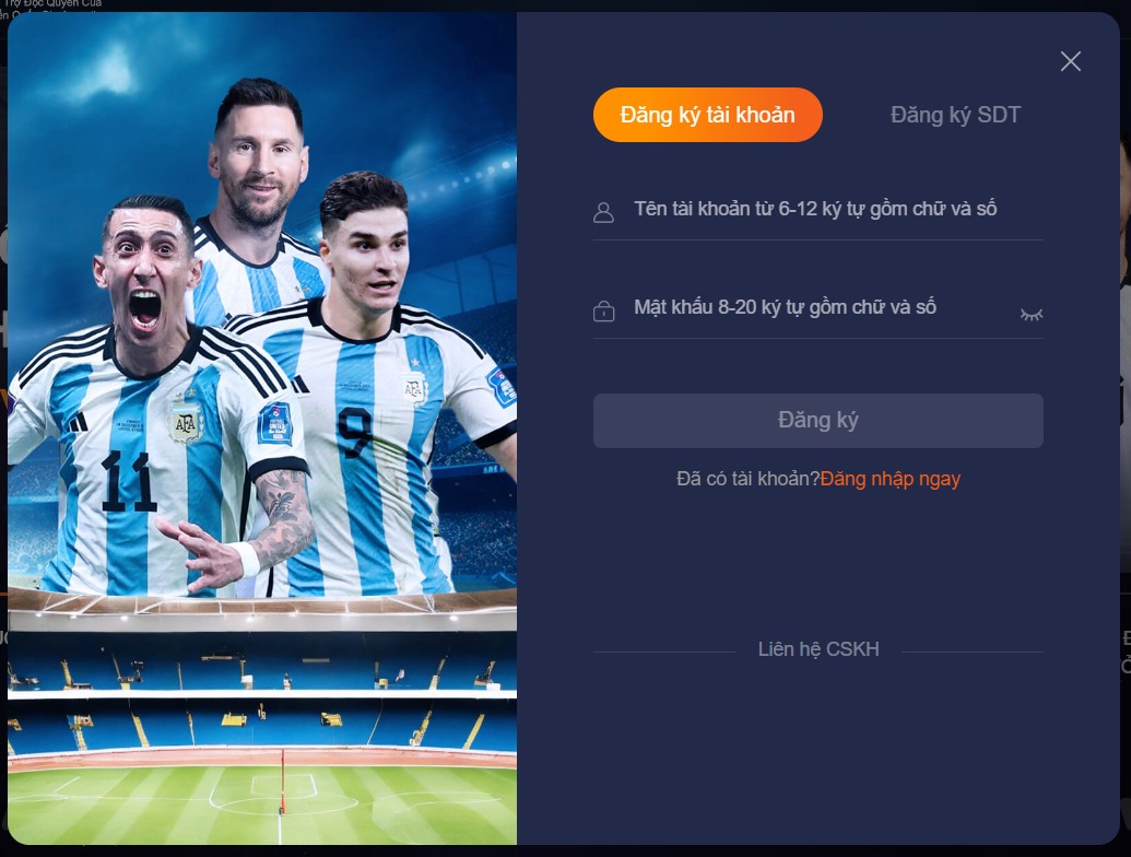 Hướng dẫn đăng ký tài khoản Vsport chơi game casino