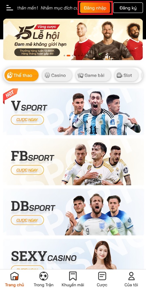 Hướng dẫn đăng nhập bằng ứng dụng Vsport