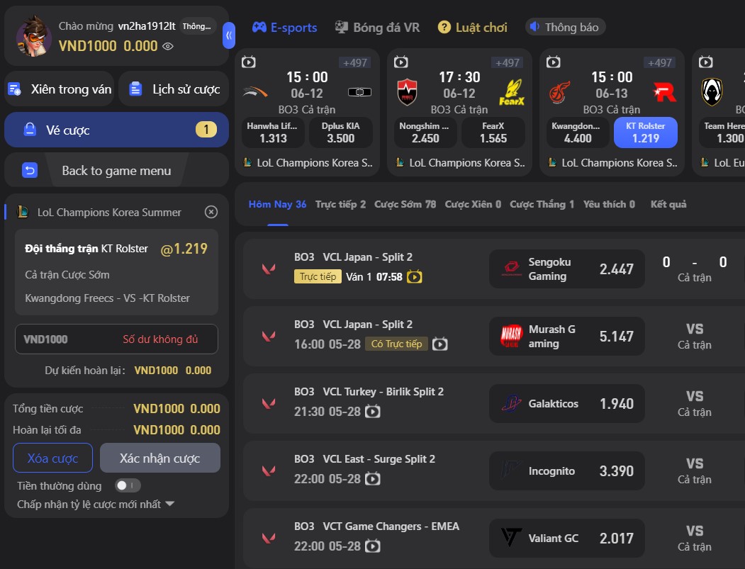 sảnh game Esports, game thể thao điện tử